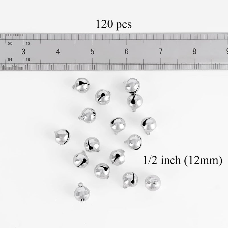LIGHOON 1/2 Inch Jingle Bells Small Bell Mini Bells, Tiny Crafts Bells, DIY for Christmas Home Making Ornaments Wreath Pet Decorations Bracelet Anklets Necklace Knitting Jewelry Making 120 Pcs, Silver - Image 2